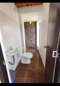 a bathroom with a toilet and a sink at Habitación 201 boutique in Paipa