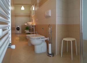 uma casa de banho com um WC, um lavatório e um chuveiro em Casa Vacanze Le Due Palme em Miglianico