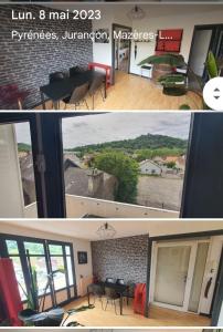 two pictures of a living room and a house at Le cocon in Jurançon