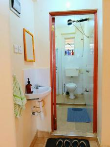 a bathroom with a shower and a sink and a toilet at Cosy Homes Eldoret in Eldoret +21 photos