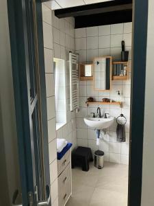 a bathroom with a sink and a mirror and a sink at Lajtorjás in Őriszentpéter +12 photos