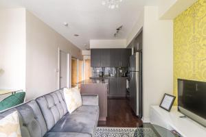 TV a/nebo společenská místnost v ubytování Classic 1BR & Den Apartment in Downtown Gym Pool