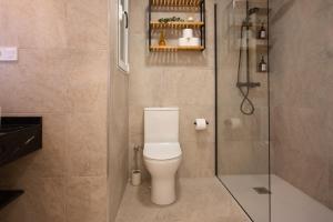 a bathroom with a toilet and a shower at LC Apartaments Trafalgar Puerto & Playa in Grao de Castellón +51 photos