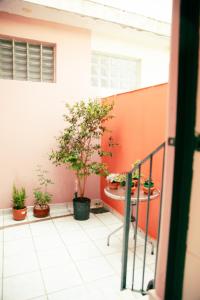 - un balcon avec des plantes en pot dans un bâtiment dans l'établissement 80 m quadrados - 2 Allianz Suites, à São Paulo