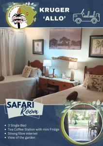 a flyer for a hotel room with two beds at Kruger Allo B&B in Komatipoort +21 photos