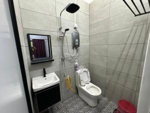 a small bathroom with a toilet and a sink at Homestay Taman Laksamana, Muar in Muar