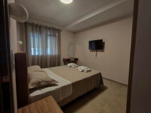 a small bedroom with a bed and a television at Gastouni Urban stay in Gastoúni