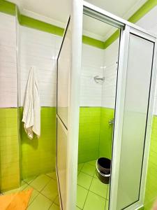 a bathroom with green walls and a shower at Apartment oasis moderne in Tangier