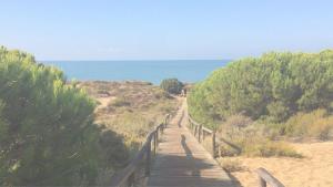 ein hölzerner Steg, der zum Meer führt, an einem Strand in der Unterkunft Hotel Emilio in Punta Umbría + 20 Fotos