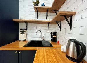 a kitchen with a sink and a counter top at Современная и уютная квартира в районе ЭКСПО, ТРЦ Mega Silk Way in Astana