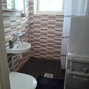 un piccolo bagno con lavandino e WC di Kontiopuisto a Pieksamaki