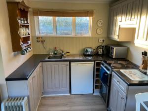 a small kitchen with a sink and a stove at Cromer Coastal Retreat Kings Chalet Park in Cromer