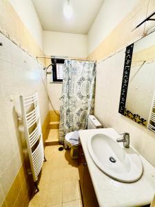 a bathroom with a sink and a toilet and a shower at Mani Spot Sunset View in Areopoli