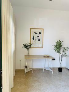 プエルト・デル・ロサリオにあるCasa Maheの白い部屋の机と2つの植物 +12枚の写真