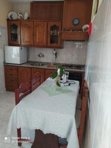 a kitchen with a table with a green plant on it at Casa Meitriz in Castro Daire