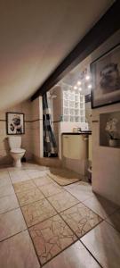 a bathroom with a toilet and a sink at Havre de paix à la campagne in Ronchamp