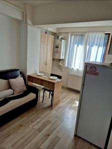 a small living room with a couch and a table at Palas Center Loft in Iaşi
