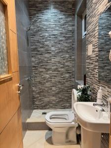 a bathroom with a toilet and a sink and a shower at Apartment Heart of Medina Tetuan in Tetouan