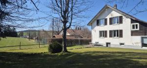 a white house with a tree in the yard at L'Air de Musique in Lajoux