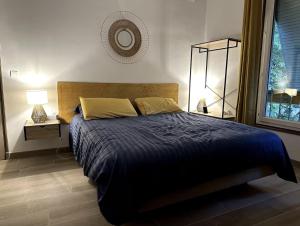 a bed with two yellow pillows in a bedroom at T2 à 5mn à pieds du Cours Mirabeau in Aix-en-Provence +19 photos