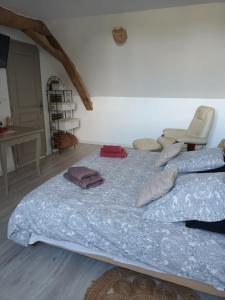 un grande letto con due cuscini sopra in una stanza di Chez Zabou chambre nature a Sainte-Suzanne