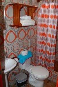 a bathroom with a toilet and a sink at HOSTAL JANET STARLiNK in Puerto Villamil +12 photos