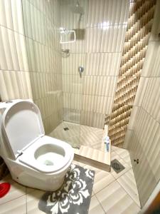 アディスアベバにあるAmazing 2BR with a View in Boleのトイレとシャワー付きのバスルーム