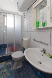 a bathroom with a white toilet and a sink at Apartment Anne in Crikvenica