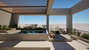 un cortile con piscina e balcone di ARATO by E-GEO, Adults Only a Città di Kos