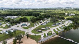 an aerial view of a parking lot next to a body of water at Four Corners RV Resort in Antioch