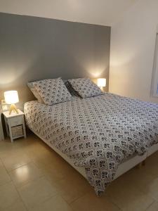 a bedroom with a large bed with two pillows at La maison du verger in Magny-Fouchard