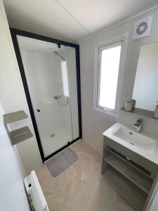 un bagno con doccia e lavandino di Evasion Marine a Ploemeur