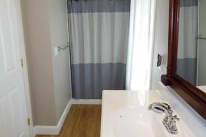 a bathroom with a sink and a shower at Turtle Cove 