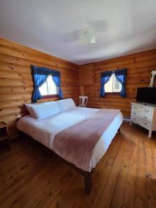 une chambre avec un lit et une télévision dans l'établissement Hunts Point 2-Bed Coastal Retreat - Cottage # 9, à Summerville Centre