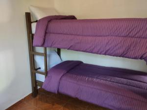two bunk beds in a room with purple sheets at La LELITA in Paso de la Patria