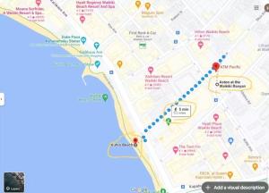 a map of a city with attractions at Huge patio I Luxury 1BR Banyan I Washer I Free park I 5' Beach in Honolulu