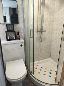 a bathroom with a shower and a toilet at kai Homes in Scunthorpe