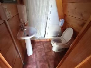 a small bathroom with a toilet and a sink at Alpinas El chical in Guazacapán