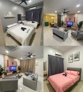 a collage of three pictures of a hotel room at Pangkor Villa 16 Homestay 4Rooms 3Bathroom Free WIFI & Karaoke in Pangkor