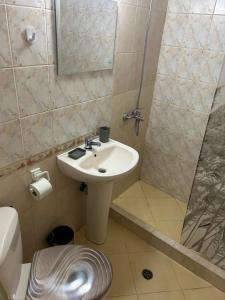 Un baño con lavabo, ducha e inodoro. en Къща за гости Бялата къща, en Varna 5 fotos más