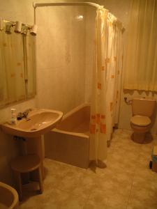 a bathroom with a sink and a tub and a toilet at Casa Rural López Ordesa in Frajén