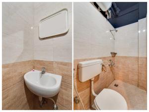 two pictures of a bathroom with a toilet and a sink at Collection O MA Chidambaram Stadium Sarvanas Park in Chennai