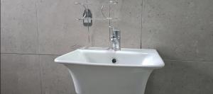 ein weißes Waschbecken im Bad mit einer Wand in der Unterkunft Neema Lodge in Boksburg