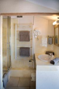 a bathroom with a sink and a shower at Hotel Toppin in Cavaillon