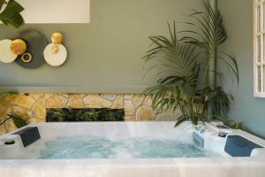 a large tub with a plant in the middle at Julys House in Parga +22 photos