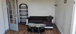 a living room with a couch and a glass table at Charmant T2 tout confort à Brive in Brive-la-Gaillarde