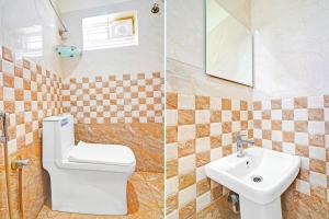 two pictures of a bathroom with a toilet and a sink at Collection O Niladri Road in Kammasandra