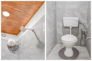 two pictures of a bathroom with a white toilet at Hotel O Neredmet Road in Hyderabad