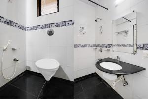 two pictures of a bathroom with a toilet and a sink at Super Townhouse Margao Near Railway Station Formerly Hotel Tanish in Goa +25 photos