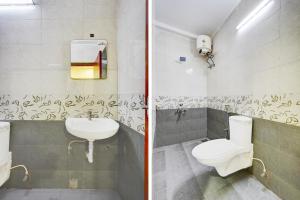 two pictures of a bathroom with a toilet and a sink at Super Collection O Vadapalani Metro Station Formerly Pineapple Guest House in Chennai